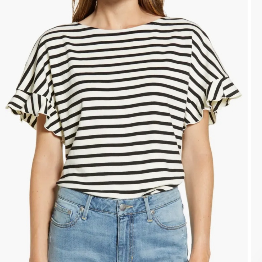 Rachel Parcell Black and White Striped Top L
